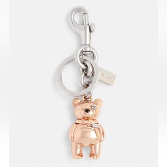 Coach Handbags - 🧸NWT COACH 3D Teddy Bear Bag Charm Key Chain Ring Rose Gold & Silver